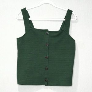 J CREW Cropped Textured Button Front Tank Top Olive Green Size Medium
